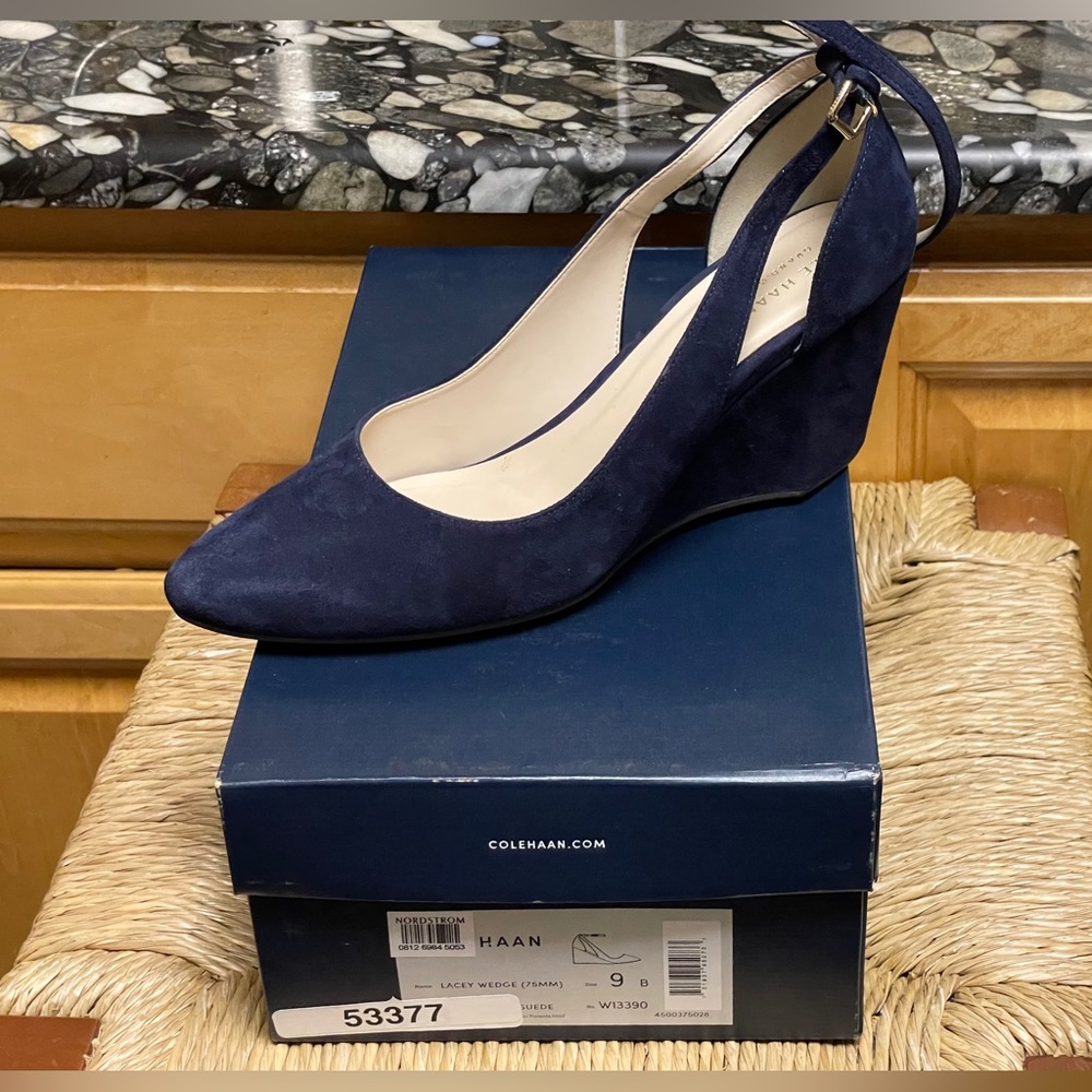 Cole Haan Navy Suede Wedges Sz 9 NWB